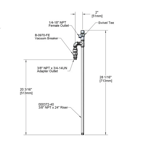 T&S Brass And Bronze Works T&S 005309-40 24" Riser Assembly With Vacuum Breaker And Swivel Tee 1 T&S Brass And Bronze Works T&S 005309-40 24" Riser Assembly With Vacuum Breaker And Swivel Tee