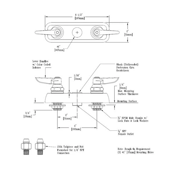 T&S Brass And Bronze Works T&S B-0534 Deck Mount Workboard Faucet Base With 4" Centers, Lever Handles, And Tailpieces 2 T&S Brass And Bronze Works T&S B-0534 Deck Mount Workboard Faucet Base With 4" Centers, Lever Handles, And Tailpieces - Image 2