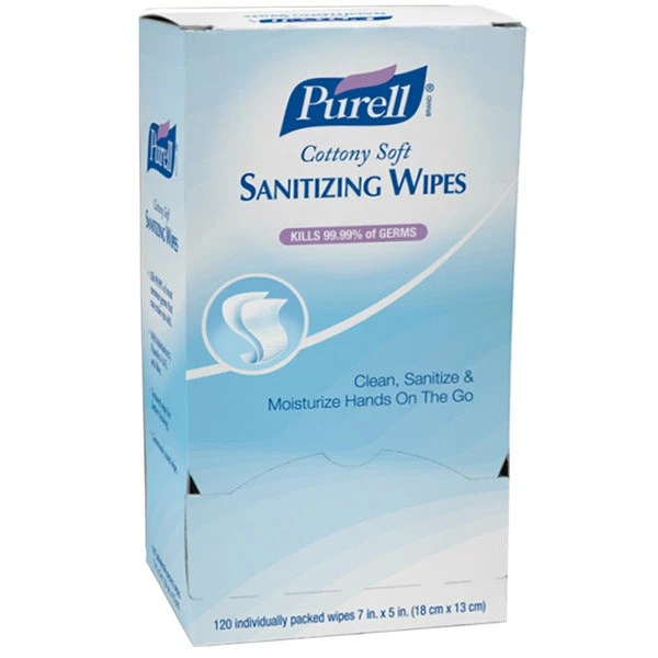 Purell® 9027-12 Cottony Soft Sanitizing Wipes 120 Count Self-Dispensing Display Box - 12/Case 1 Purell® 9027-12 Cottony Soft Sanitizing Wipes 120 Count Self-Dispensing Display Box - 12/Case