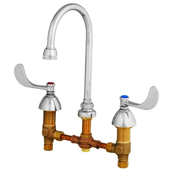 T&S Brass And Bronze Works T&S B-0866-04L Deck Mount Mixing Faucet With 12" Adjustable Centers, 5 3/4" Gooseneck, 4" Wrist Action Handles, Escutcheons, And Rosespray Outlet 1 T&S Brass And Bronze Works T&S B-0866-04L Deck Mount Mixing Faucet With 12" Adjustable Centers, 5 3/4" Gooseneck, 4" Wrist Action Handles, Escutcheons, And Rosespray Outlet