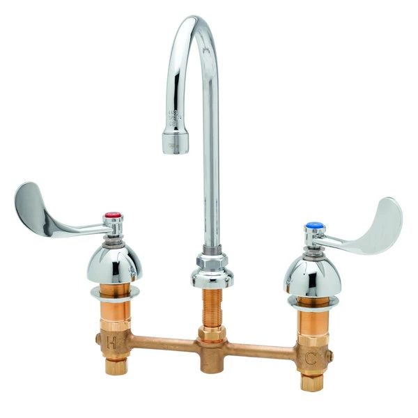 T&S Brass And Bronze Works T&S B-2873 Easy Install Deck Mount Faucet With 8" Centers, 4" Wrist Action Handles, 2 7/8" Gooseneck Spout, And Eterna Cartridges 1 T&S Brass And Bronze Works T&S B-2873 Easy Install Deck Mount Faucet With 8" Centers, 4" Wrist Action Handles, 2 7/8" Gooseneck Spout, And Eterna Cartridges