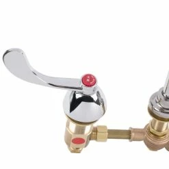 T&S Brass And Bronze Works T&S B-0850-01-PV Deck Mount Widespread Mixing Faucet With 8" Adjustable Centers, Serrated Nozzle, 4" Wrist Action Handles, And Double Valve Pedal -J&H Supply Co store 882533